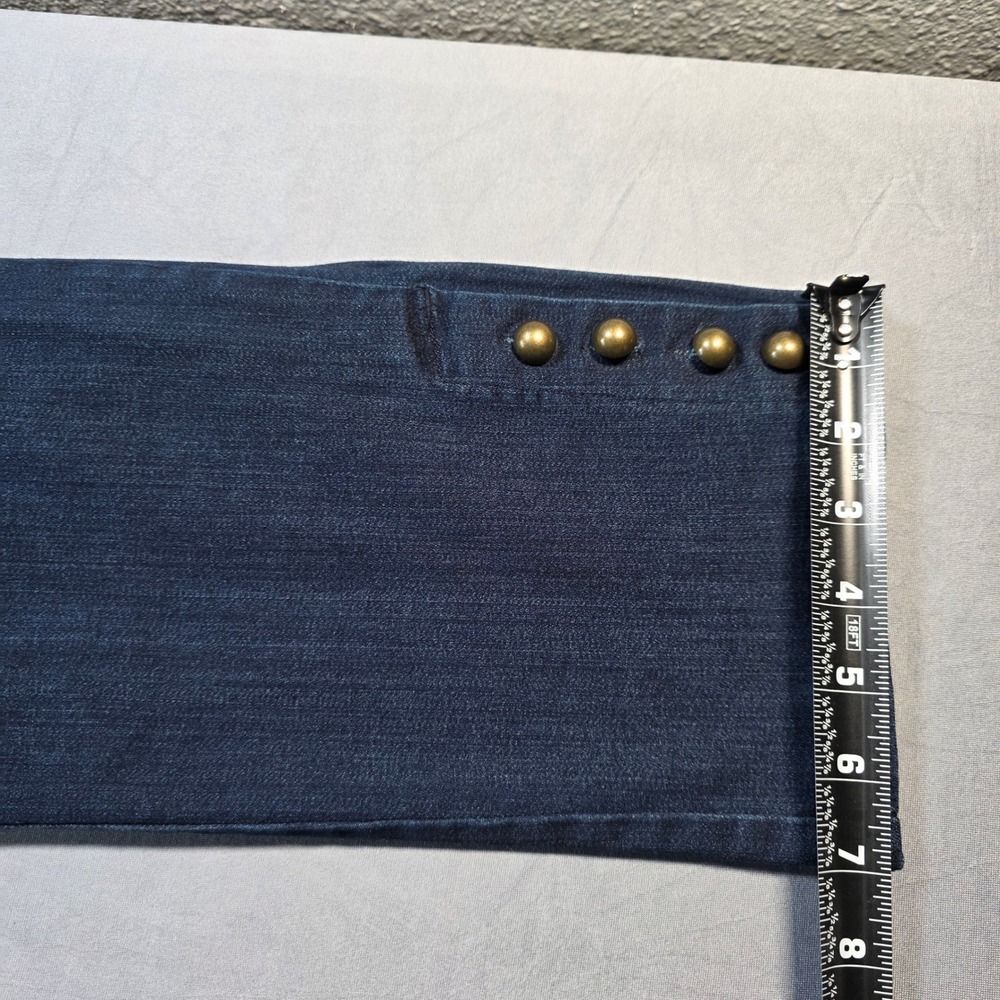 Belle by Kim Gravel Dark Wash Pull On Straight Leg Jeans Gold Button Hem 20WT - Picture 9 of 10